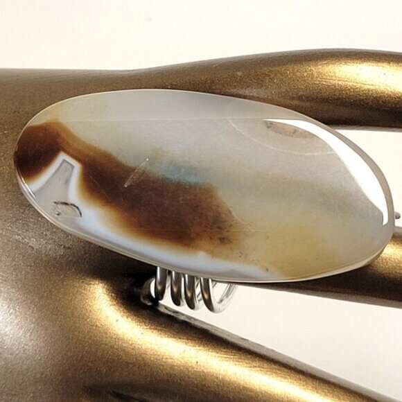 Marbled Agate Ring Adjustable Band Handmade Semi Precious Ring - Picture 2 of 9